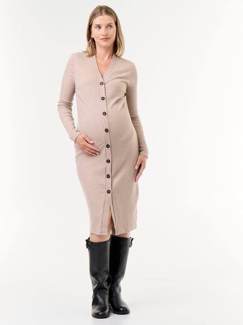 Vestido cardigan abotoado em canelado - Kiabi Vestido cardigan abotoado em canelado - Kiabi