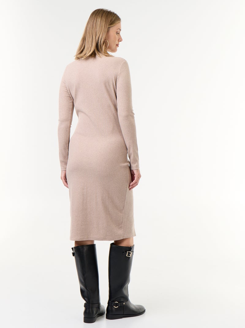 Vestido cardigan abotoado em canelado Bege - Kiabi