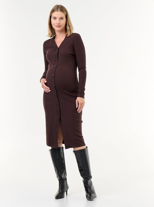 Vestido cardigan abotoado em canelado - Kiabi Vestido cardigan abotoado em canelado - Kiabi