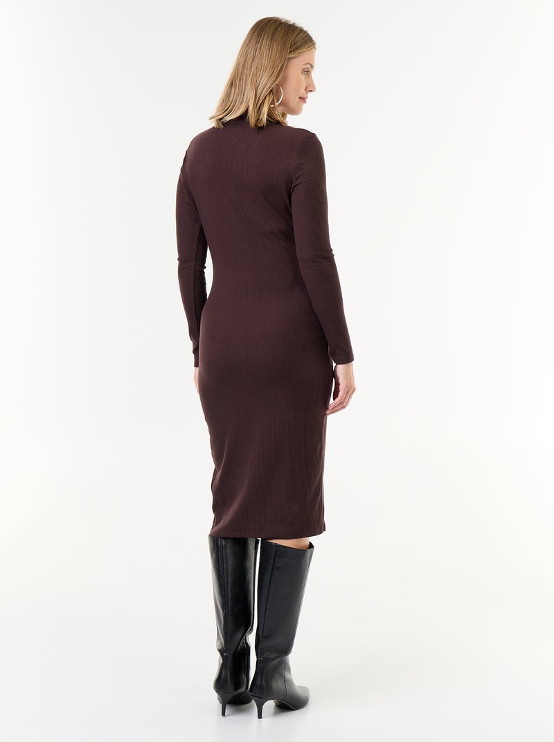 Vestido cardigan abotoado em canelado Castanho - Kiabi