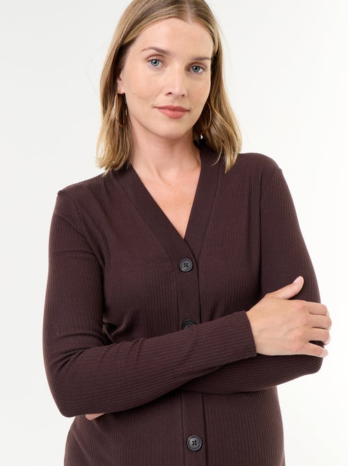 Vestido cardigan abotoado em canelado - Kiabi Vestido cardigan abotoado em canelado - Kiabi