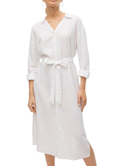 Vestido Chemise Branco Vero Moda Linn para Mulher - Kiabi Vestido Chemise Branco Vero Moda Linn para Mulher - Kiabi