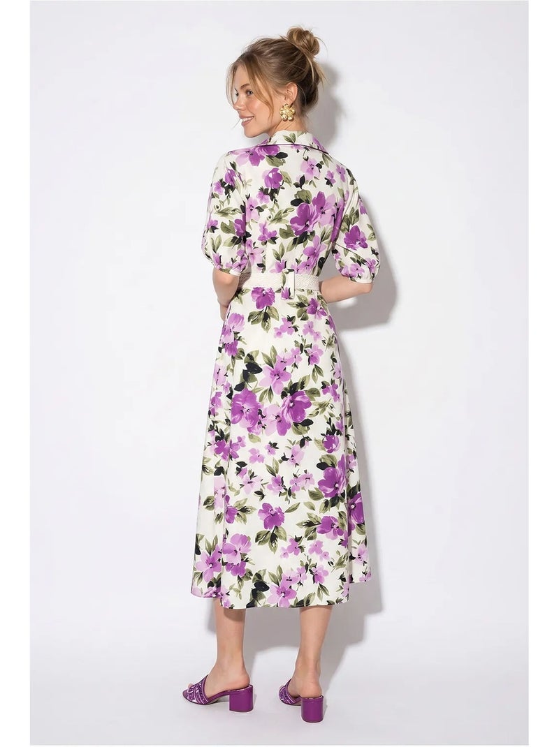 Vestido chemise midi floral com cinto lucci Branco - Kiabi