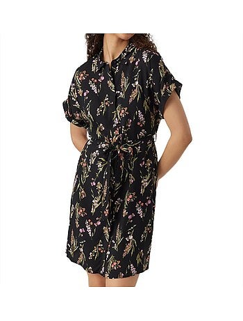 Vestido chemise vero moda easy preto e rosa para mulher