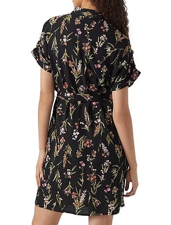 Vestido chemise vero moda easy preto e rosa para mulher