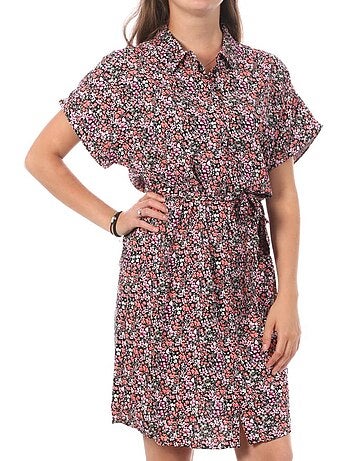Vestido Chemise Vero Moda Easy Preto e Rosa para Mulher