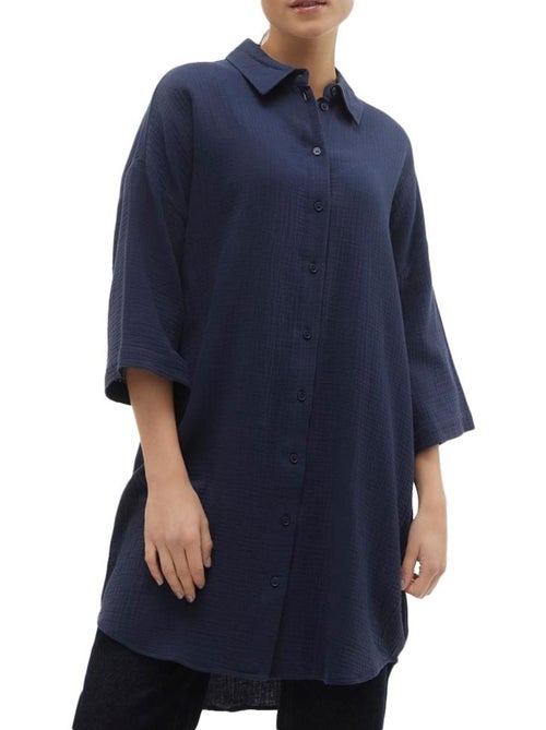 Vestido Chemise Vero Moda Natali Azul Marinho para Mulher - Kiabi Vestido Chemise Vero Moda Natali Azul Marinho para Mulher - Kiabi