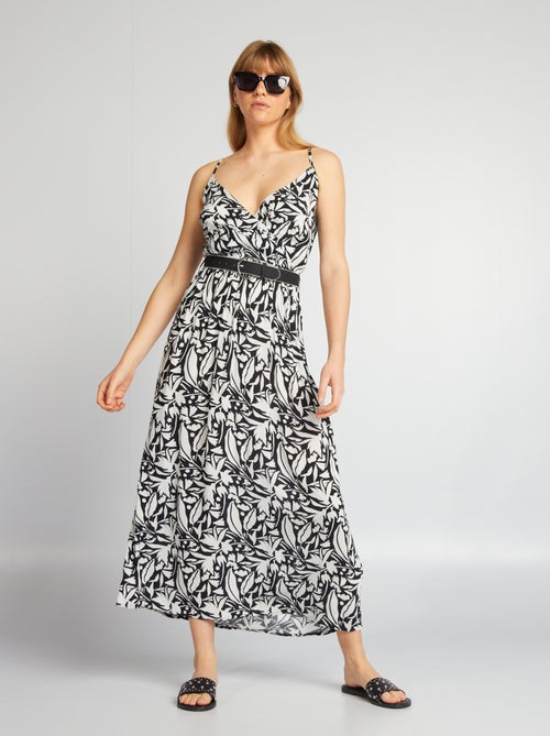 Vestido cintado com alças finas - Kiabi