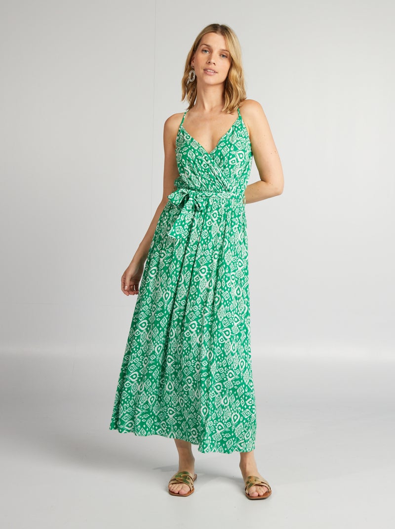 Vestido cintado com alças finas VERDE - Kiabi