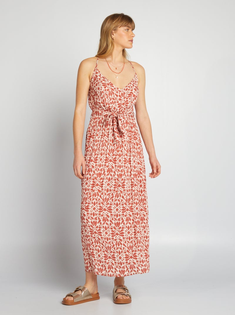 Vestido cintado com alças finas Vermelho - Kiabi