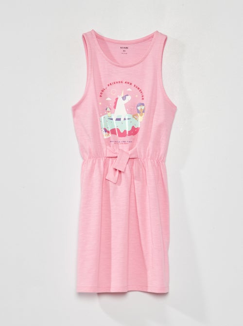 Vestido cintado com estampado de fantasia - Kiabi