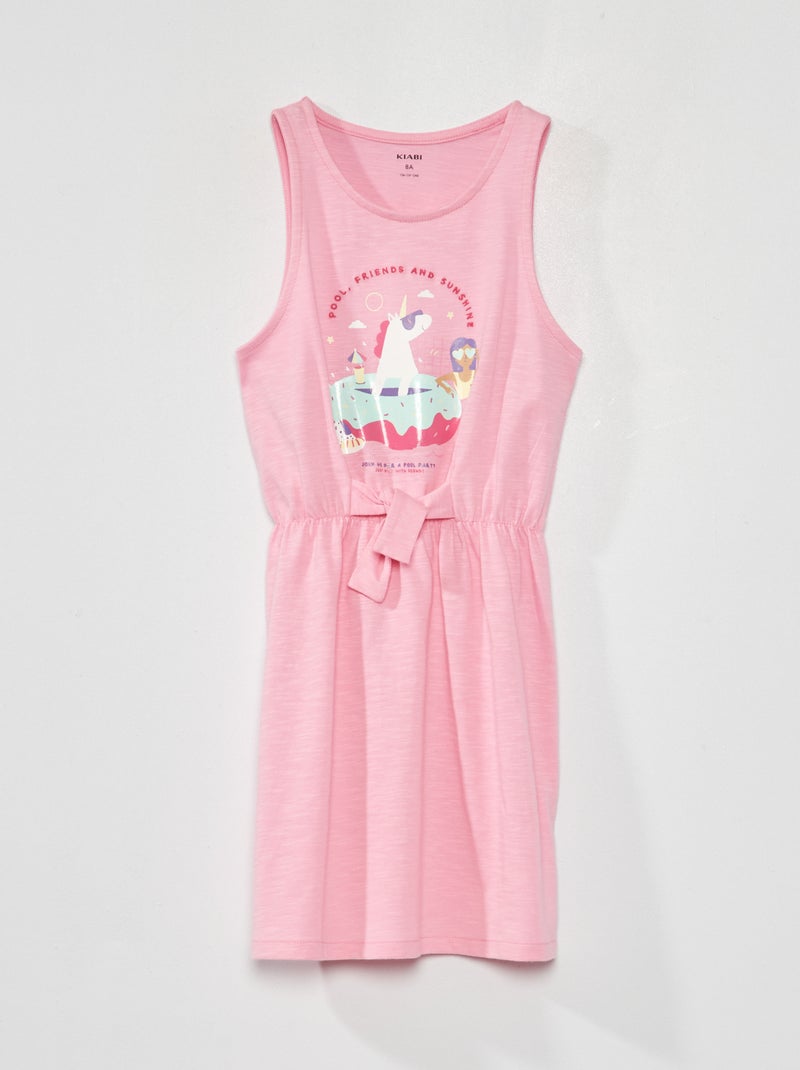 Vestido cintado com estampado de fantasia ROSA - Kiabi