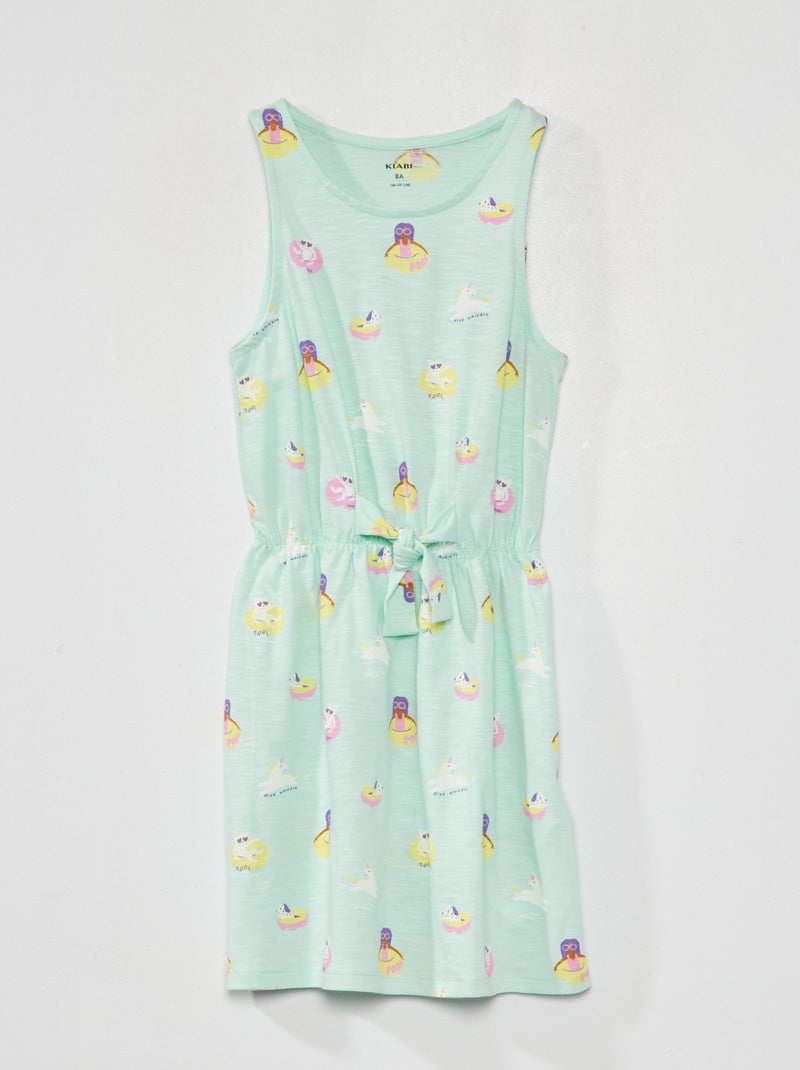 Vestido cintado com estampado de fantasia VERDE - Kiabi
