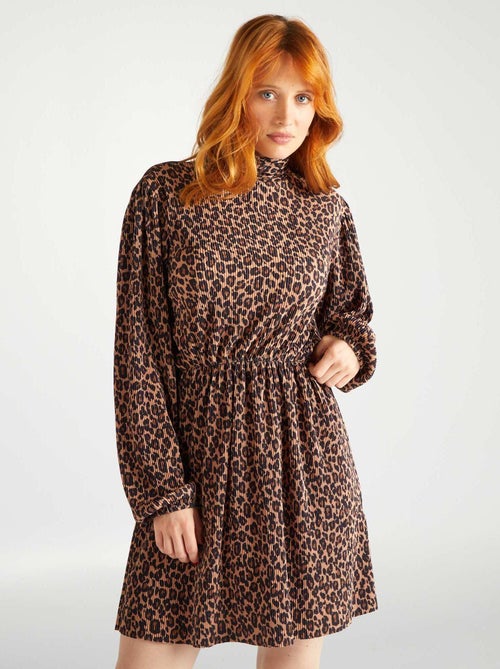 Vestido cintado com motivo leopardo - Kiabi
