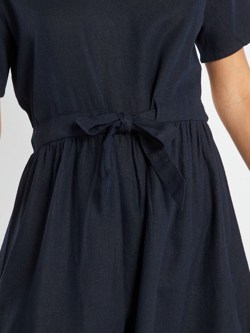 Vestido cintado de linho 'JDY' AZUL - Kiabi