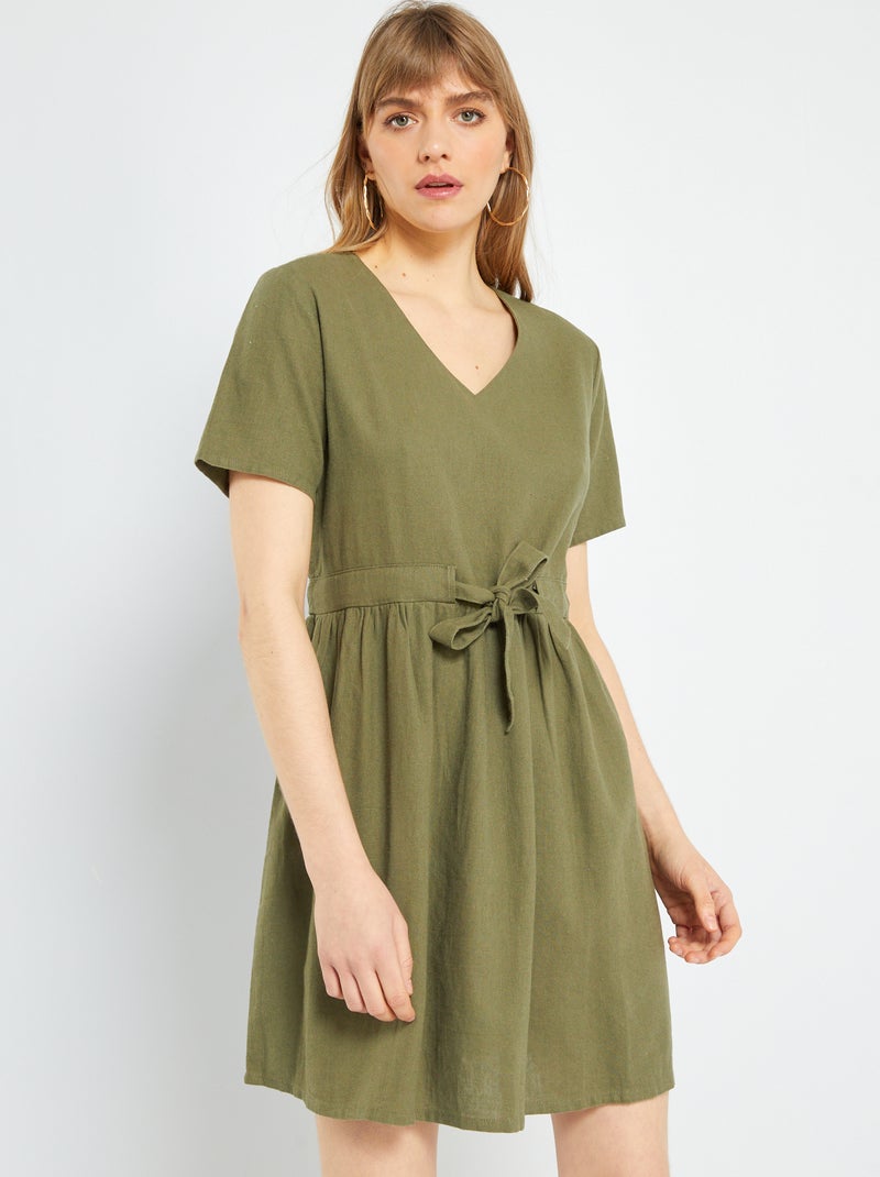 Vestido cintado de linho 'JDY' CAQUI - Kiabi