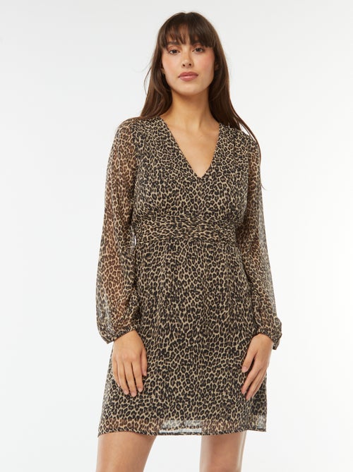 Vestido cintado em malha crepe - Kiabi