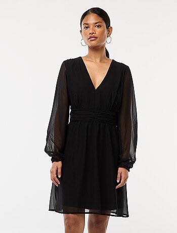 Vestido cintado em malha crepe