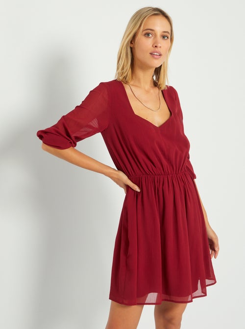 Vestido cintado em malha crepe - Kiabi