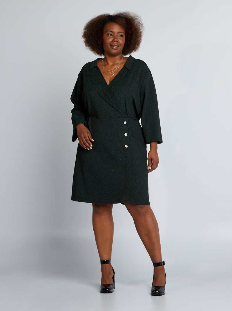 Vestido cintado em malha matizada VERDE - Kiabi