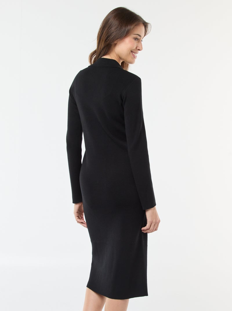Vestido com abotoadura dupla lisa Preto - Kiabi