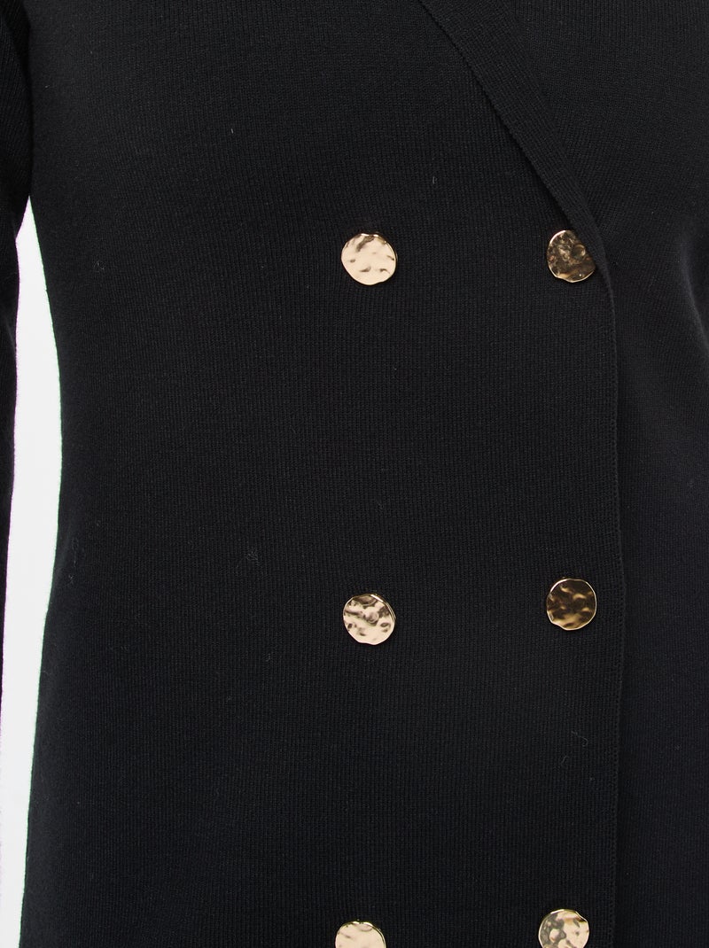 Vestido com abotoadura dupla lisa Preto - Kiabi