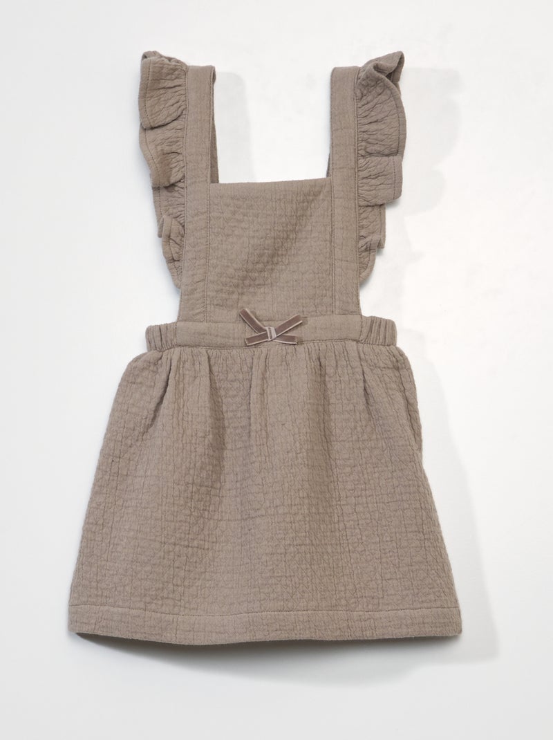 Vestido com alças com folhos BEGE - Kiabi