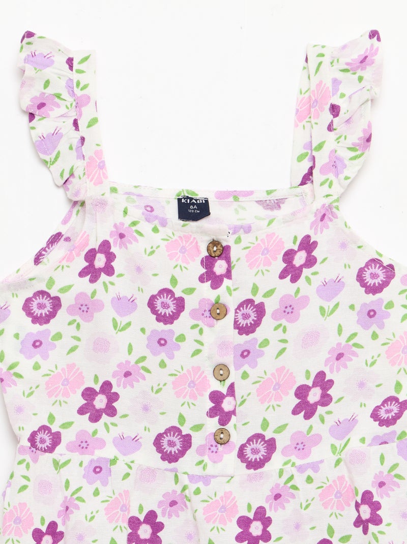 Vestido com alças com folhos Branco - Kiabi
