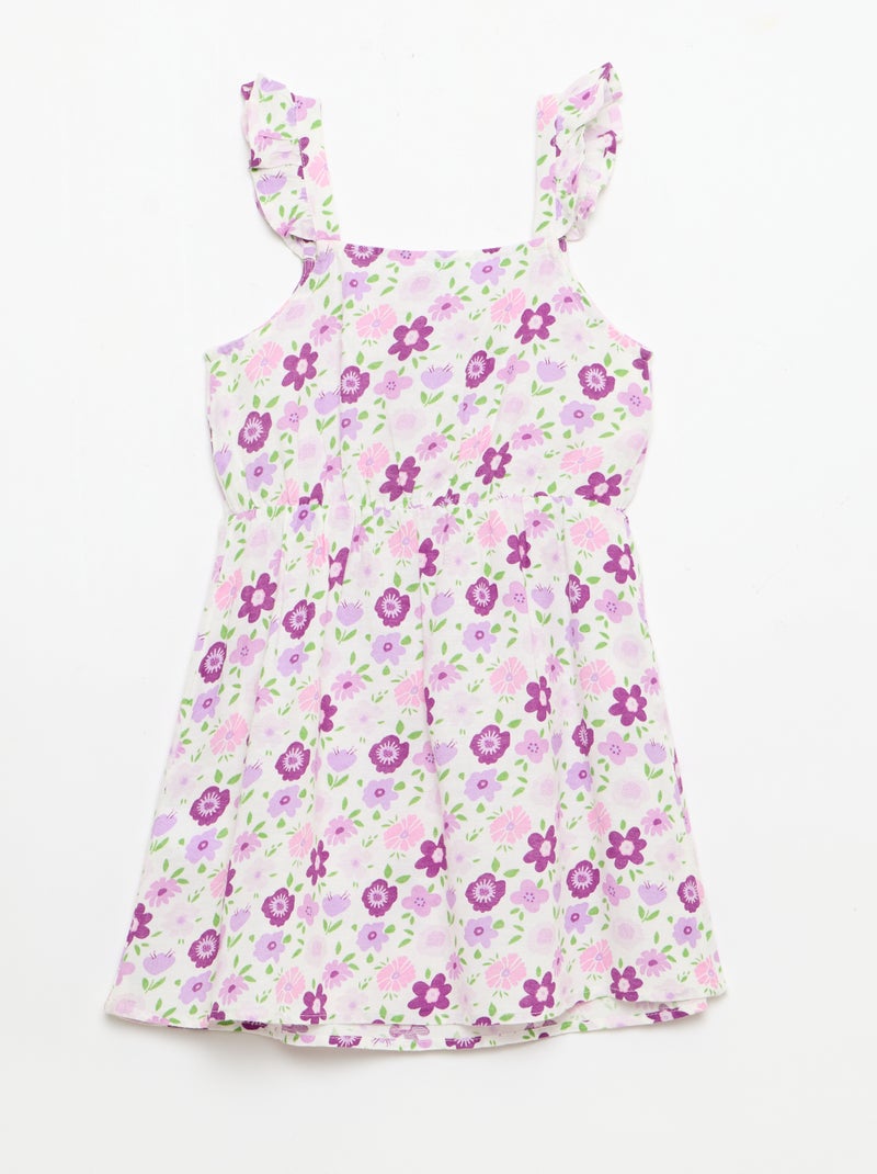 Vestido com alças com folhos Branco - Kiabi