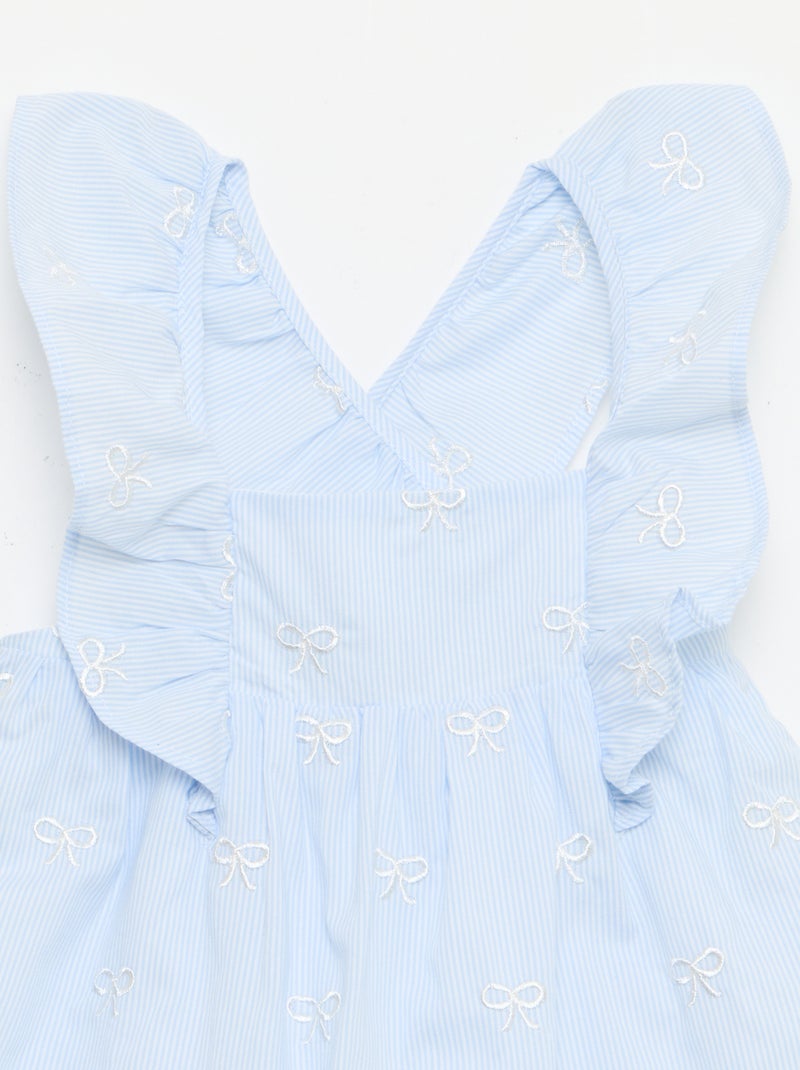 Vestido com alças com folhos e bordados Azul - Kiabi
