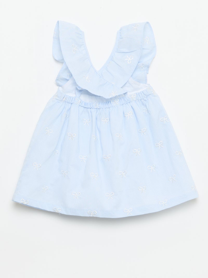 Vestido com alças com folhos e bordados Azul - Kiabi