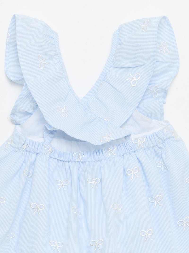 Vestido com alças com folhos e bordados Azul - Kiabi