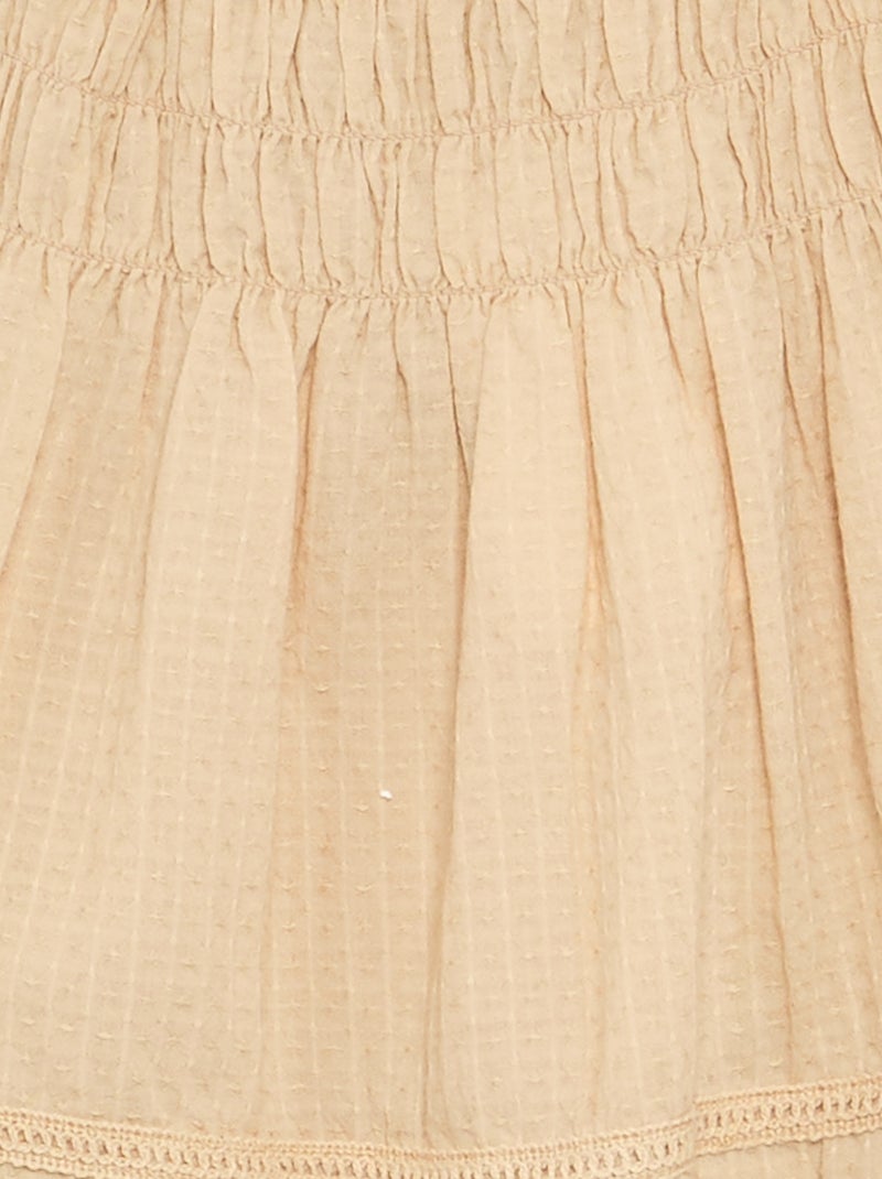 Vestido com alças com folhos e elásticas Bege - Kiabi