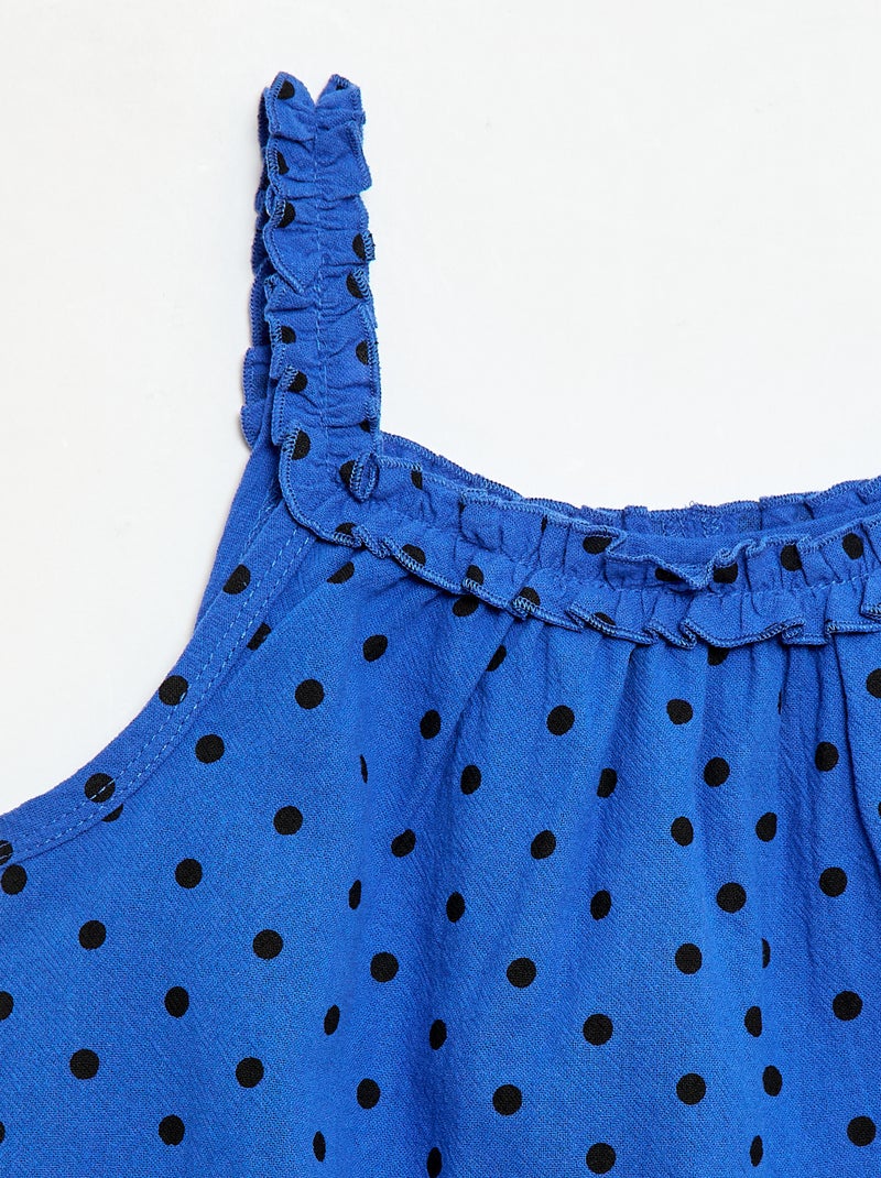 Vestido com alças e gola com folhos Azul - Kiabi