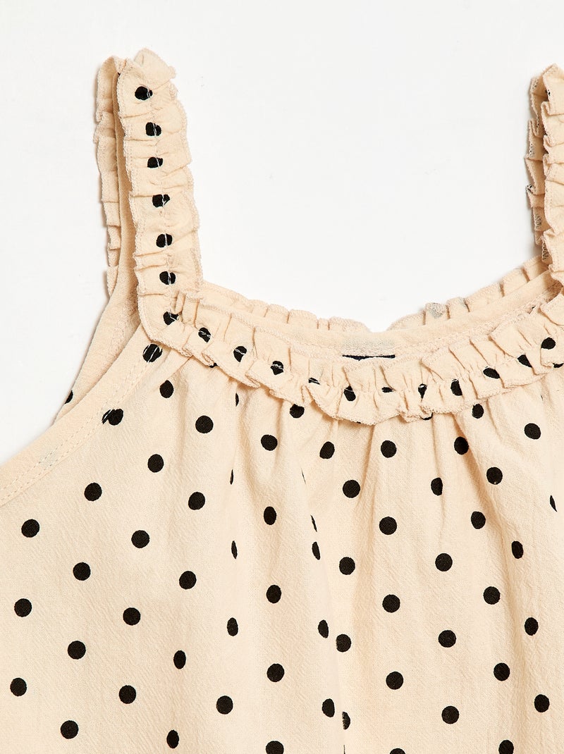 Vestido com alças e gola com folhos Bege - Kiabi