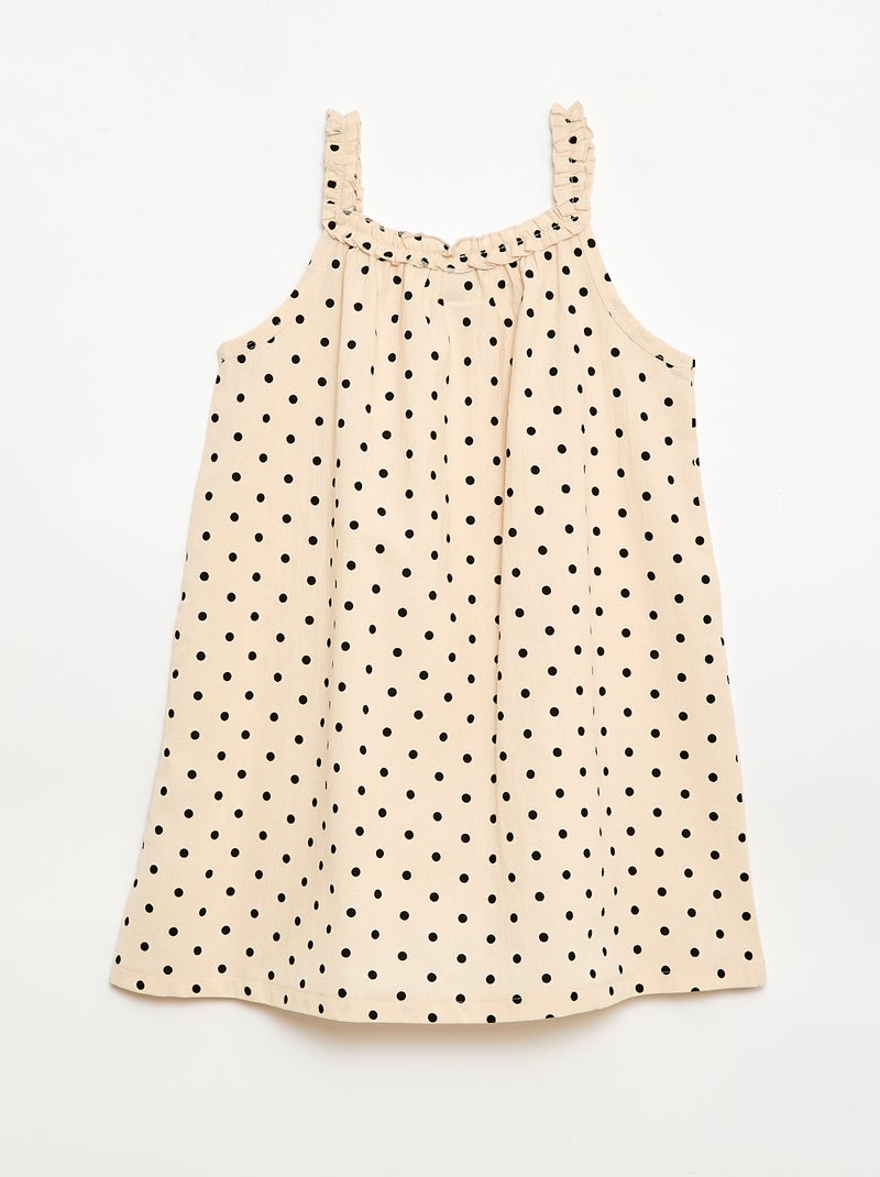 Vestido com alças e gola com folhos Bege - Kiabi