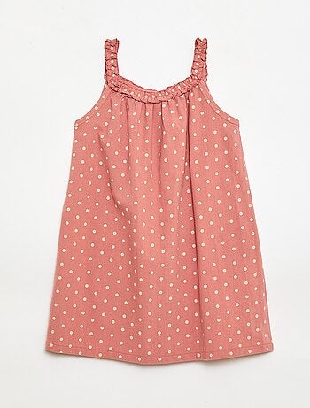 Vestido com alças e gola com folhos