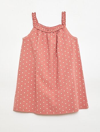 Vestido com alças e gola com folhos