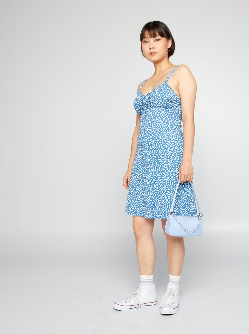 Vestido com alças finas e estampado AZUL - Kiabi