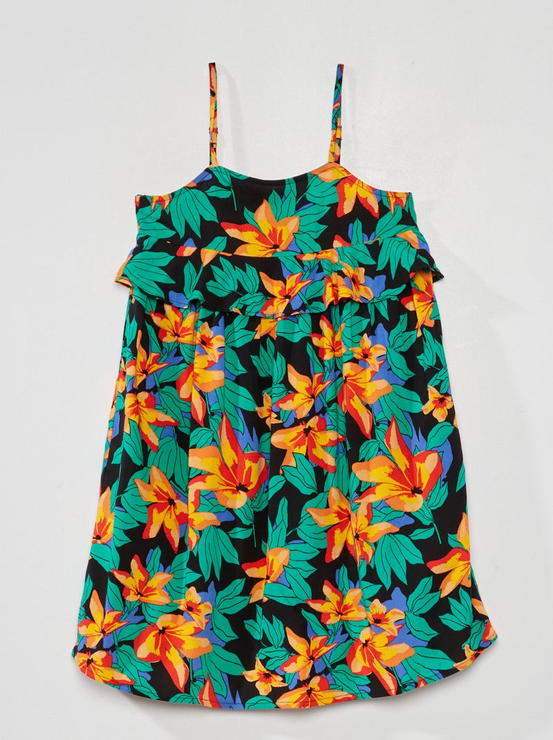 Vestido com alças finas e estampado de fantasia PRETO - Kiabi