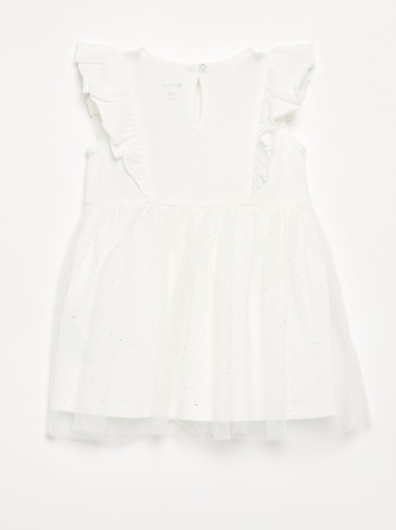 Vestido com base em tule cintilante Branco - Kiabi