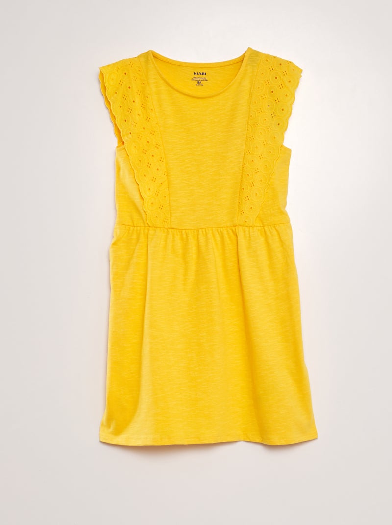 Vestido com bordado inglês AMARELO - Kiabi