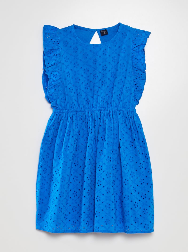 Vestido com bordado inglês AZUL - Kiabi