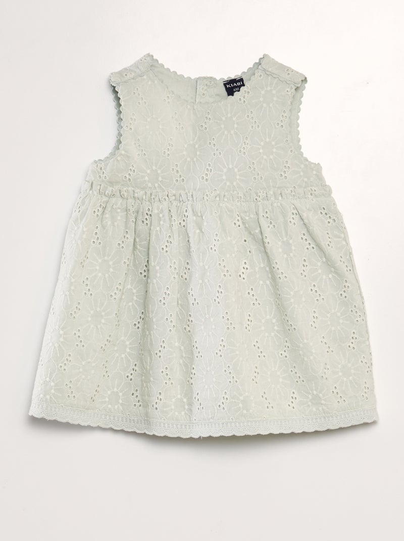 Vestido com bordado inglês AZUL - Kiabi