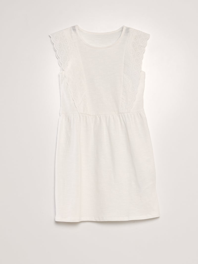 Vestido com bordado inglês Branco - Kiabi