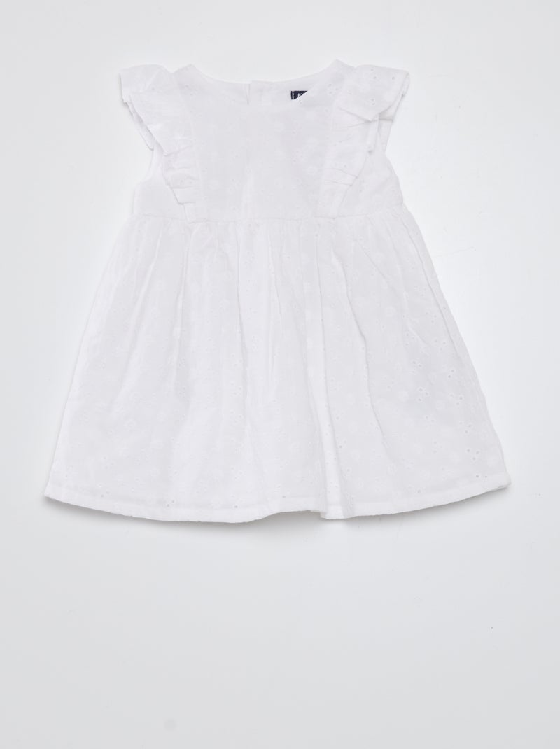Vestido com bordado inglês Branco - Kiabi