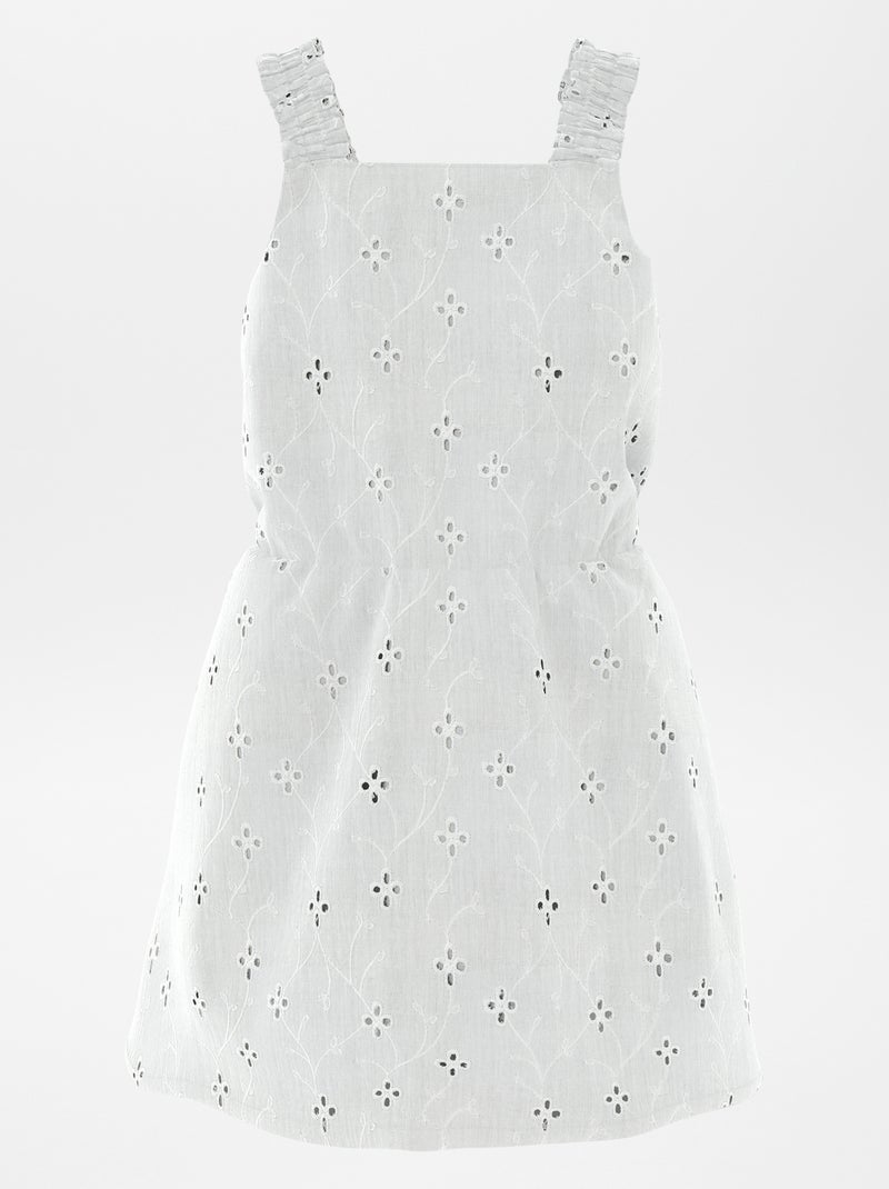 Vestido com bordado inglês BRANCO - Kiabi