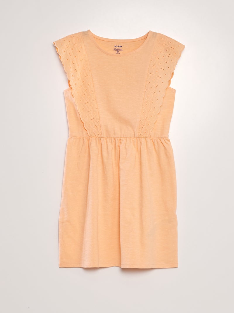 Vestido com bordado inglês LARANJA - Kiabi