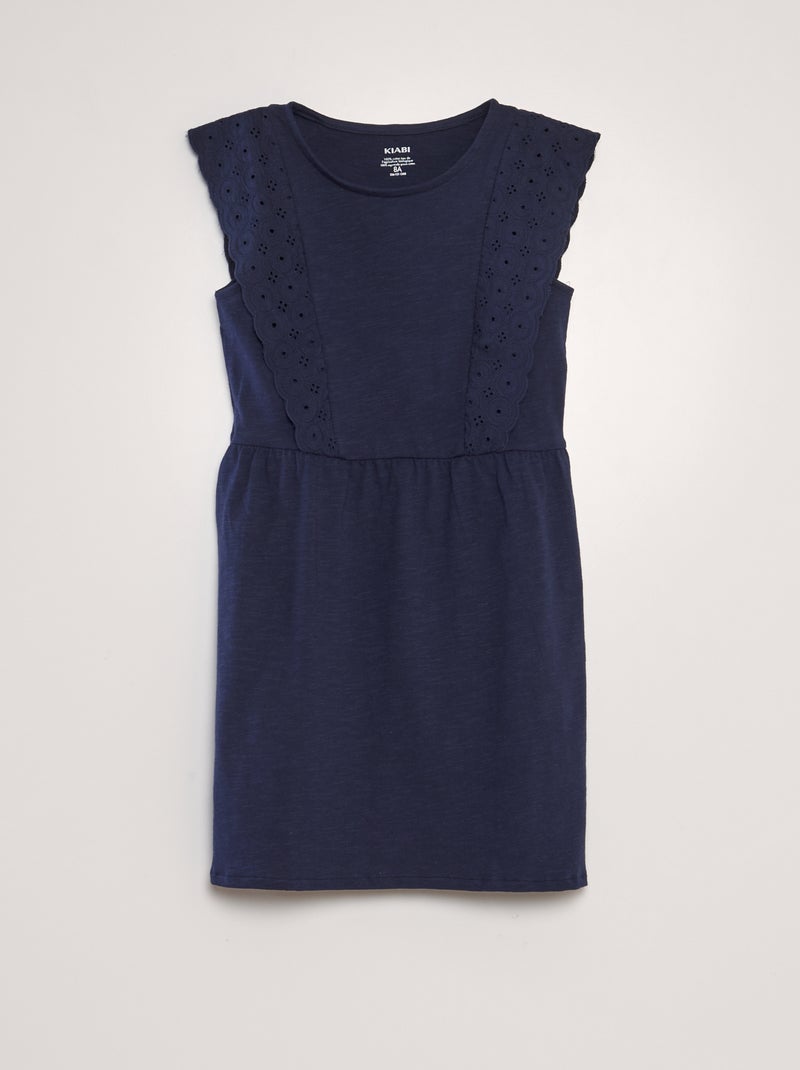 Vestido com bordado inglês PRETO - Kiabi