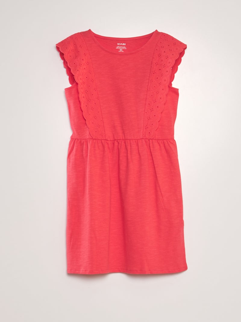 Vestido com bordado inglês ROSA - Kiabi